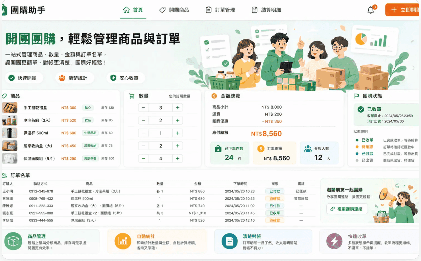開團團購表單網站預覽